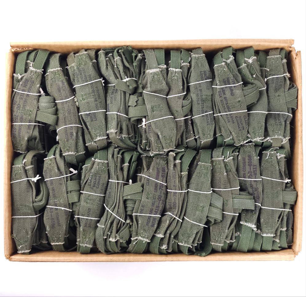 Factory Box of 600 NOS 3-Point Neckbands – Vietnam M1 Helmet Liner (1976)