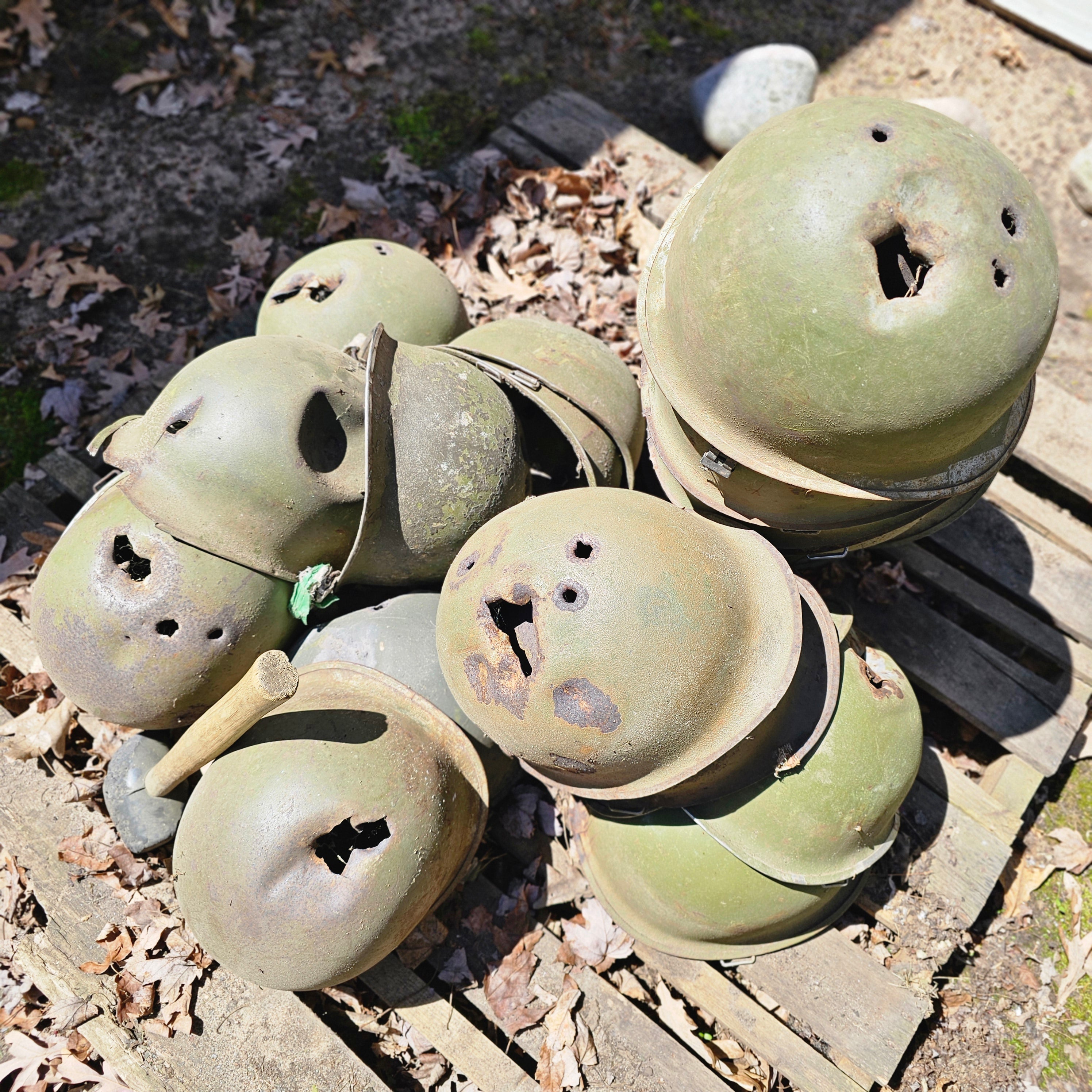 Shot-Up Postwar M1 Helmet Shells – Ballistic Test Survivors